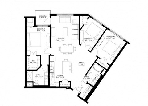 3 Bedroom Floor Plan at The Legends of Cottage Grove 55+ Apartments, Minnesota 
